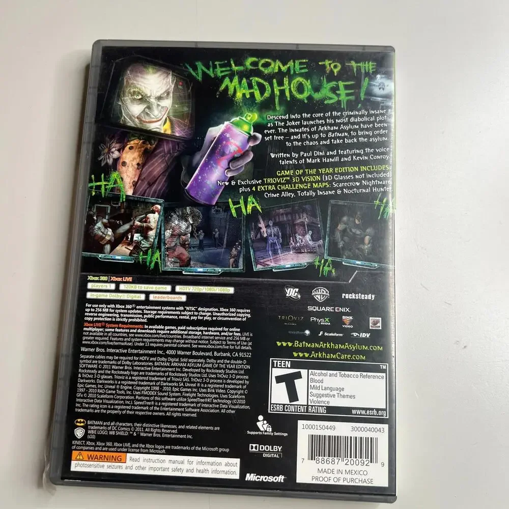Batman: Arkham Asylum GOTY (Microsoft Xbox 360, 2011) Platinum‎ Hits CIB Tested